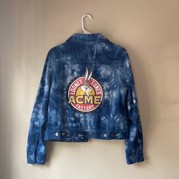 New Members Only Looney Tunes ACME Denim Jacket Bleach Tie Dye Acid Wash Large - Picture 5 of 16